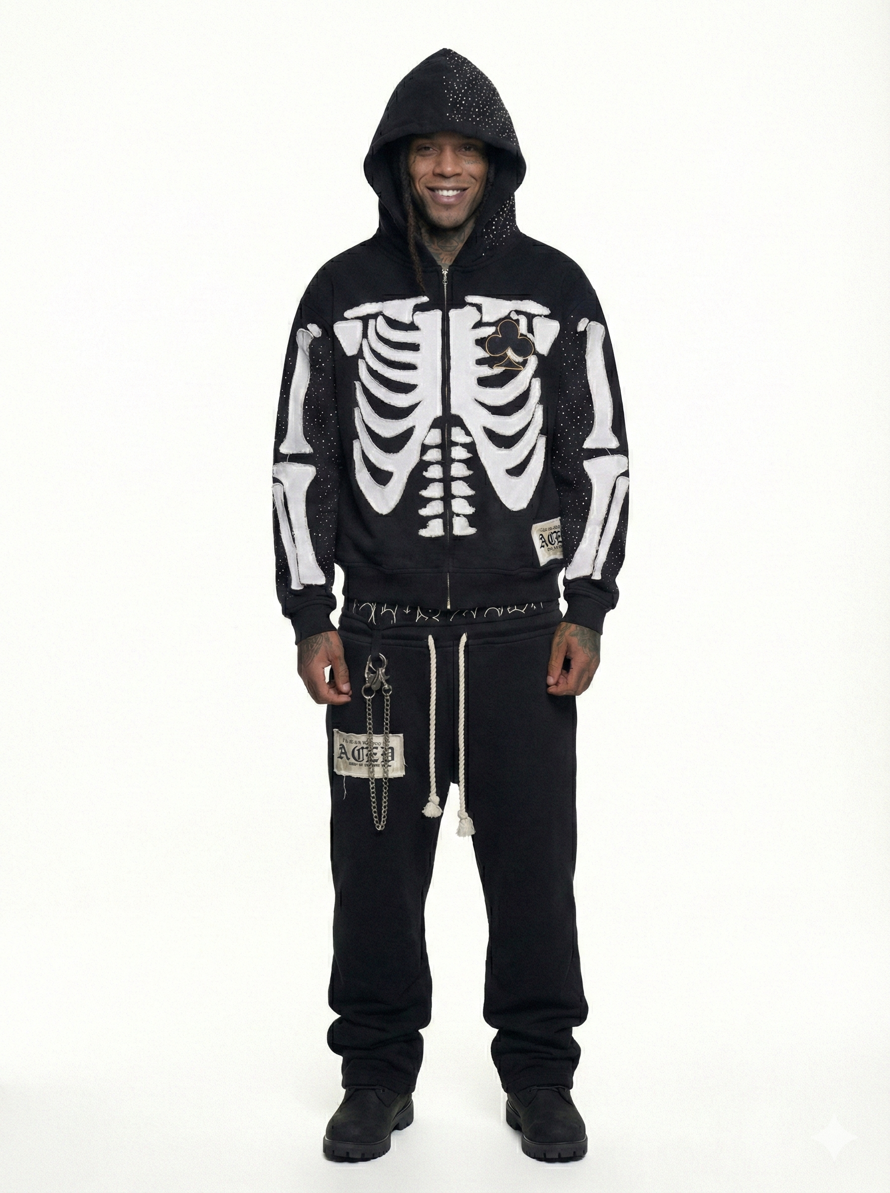 Bone Stitching Hoodie Black