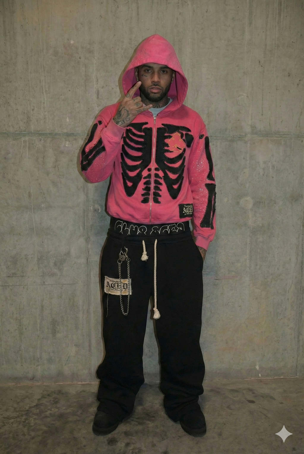 Bone Stitching Hoodie Pink