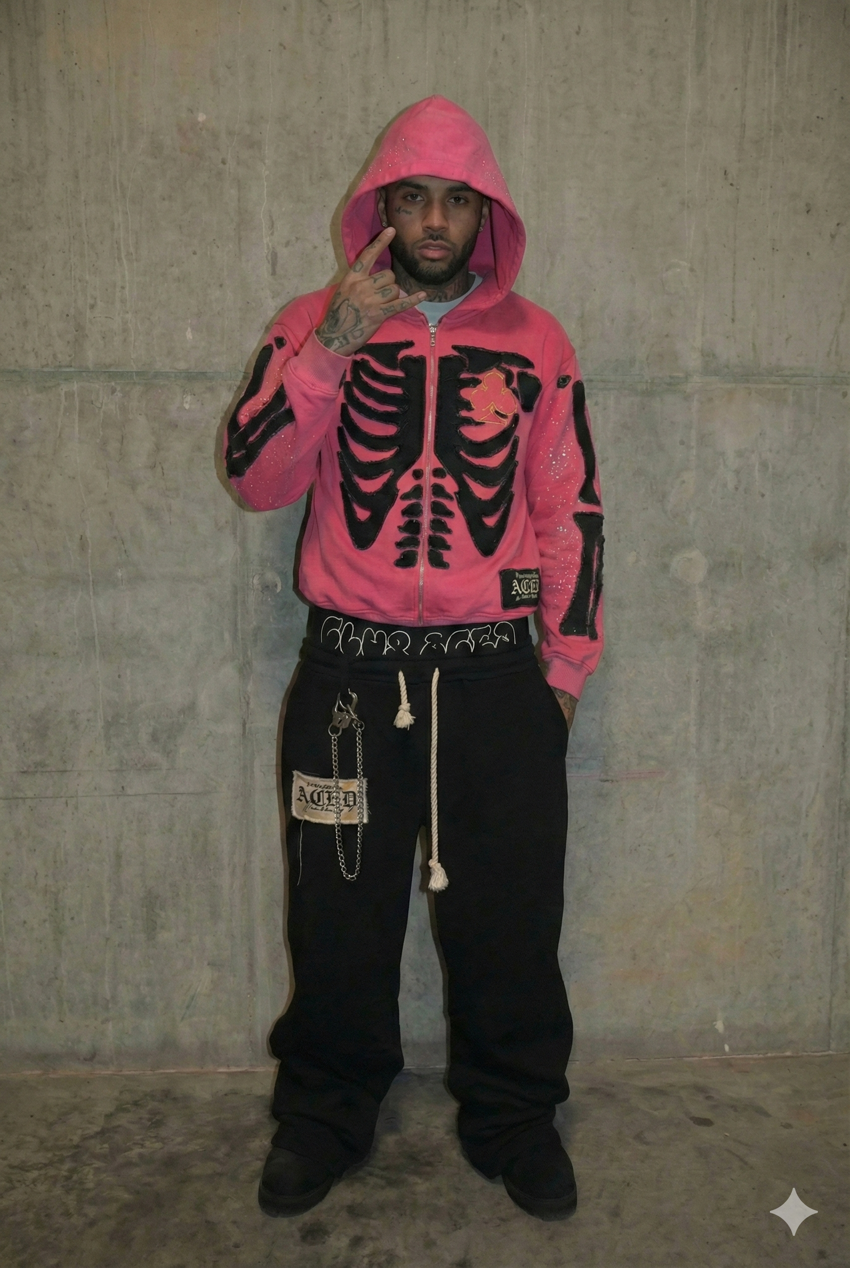 Bone Stitching Hoodie Pink