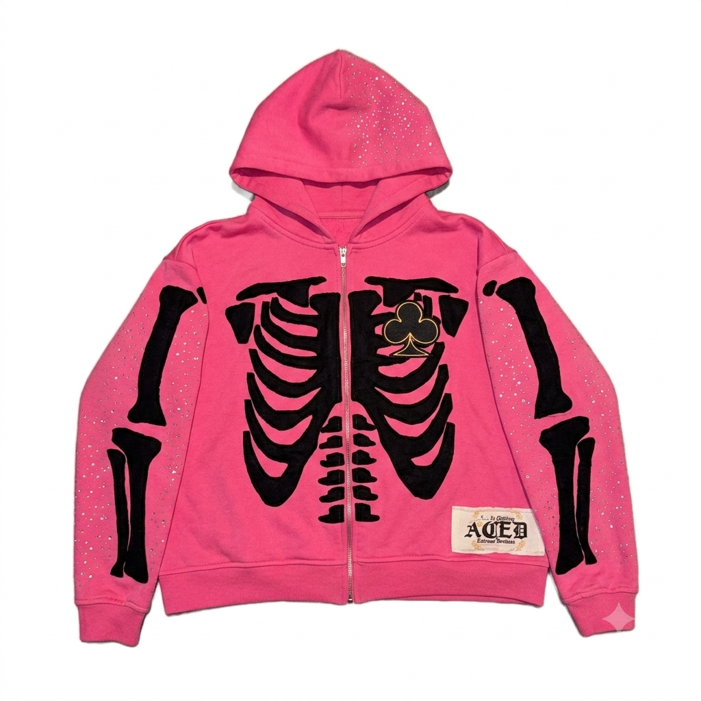Bone Stitching Hoodie Pink