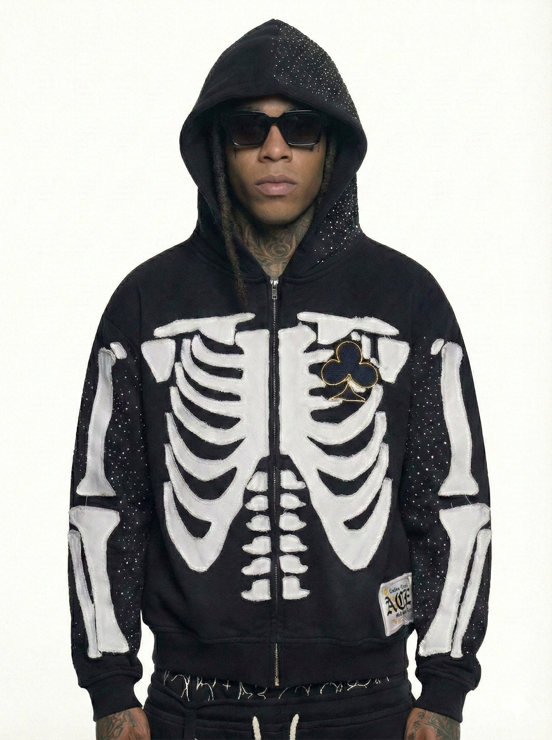 Bone Stitching Hoodie Black