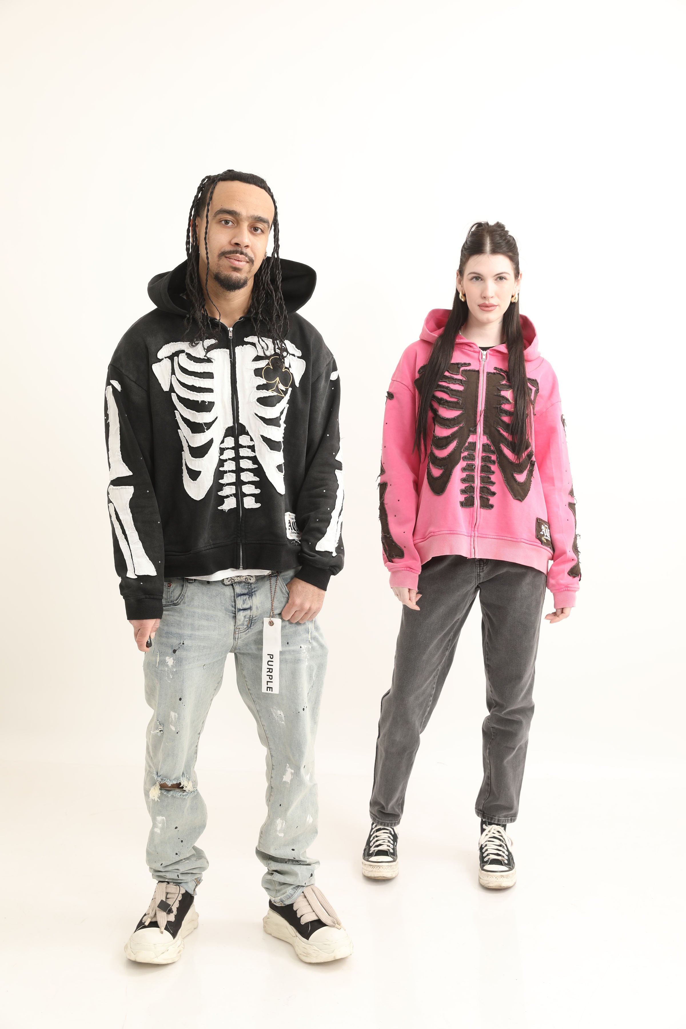 Bone Stitching Hoodie Black