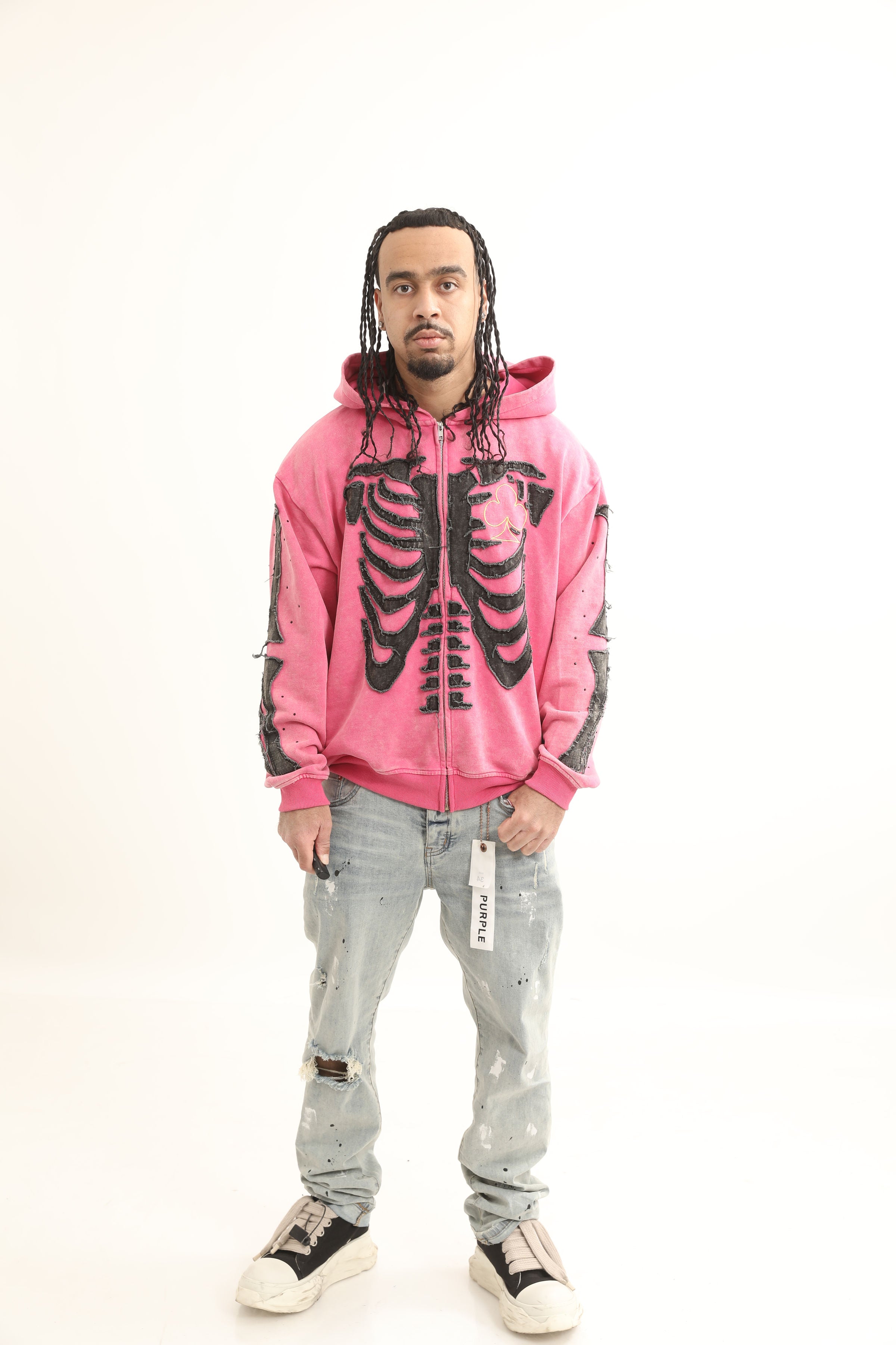 Bone Stitching Hoodie Pink