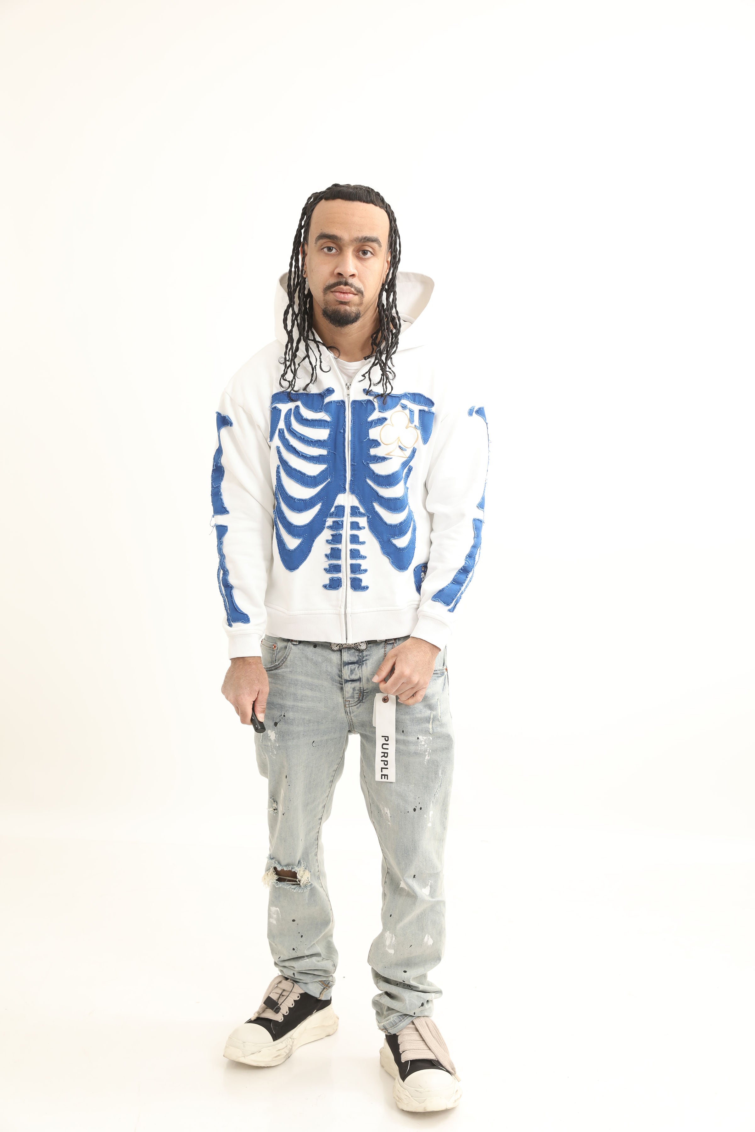 Bone Stitching Hoodie White