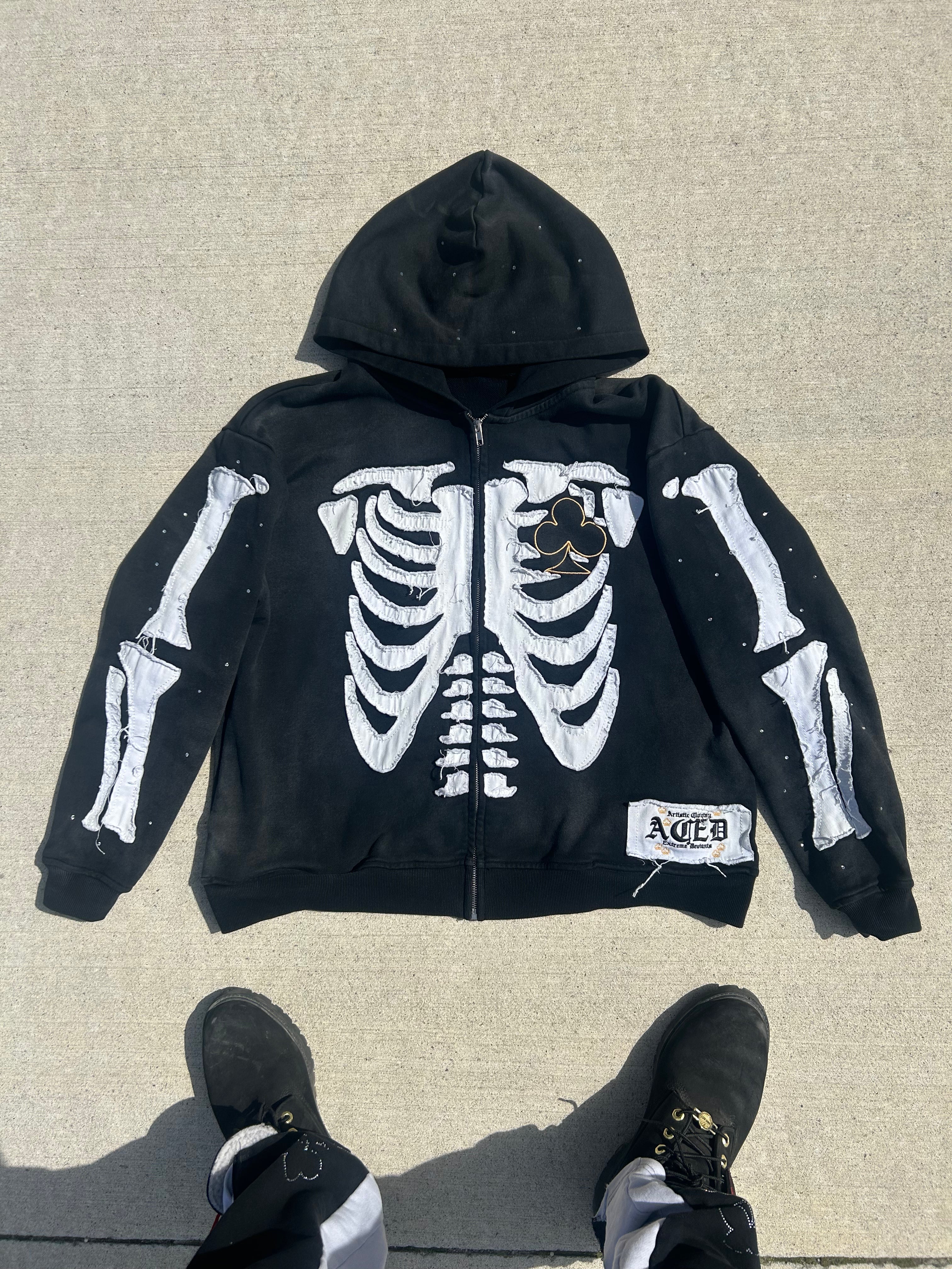 Bone Stitching Hoodie Black