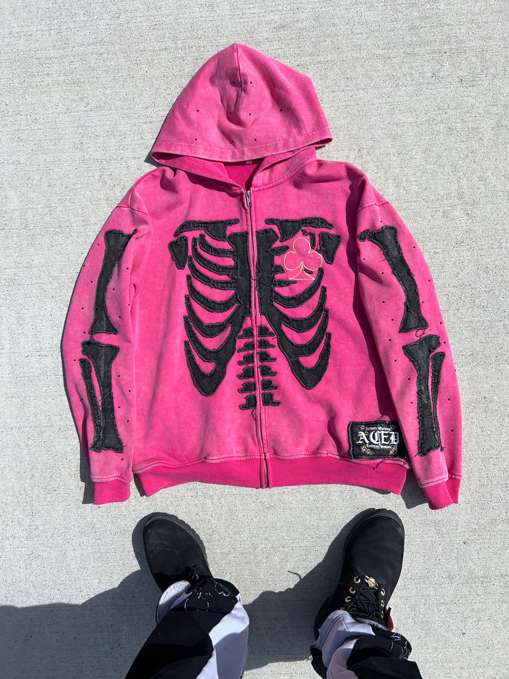 Bone Stitching Hoodie Pink