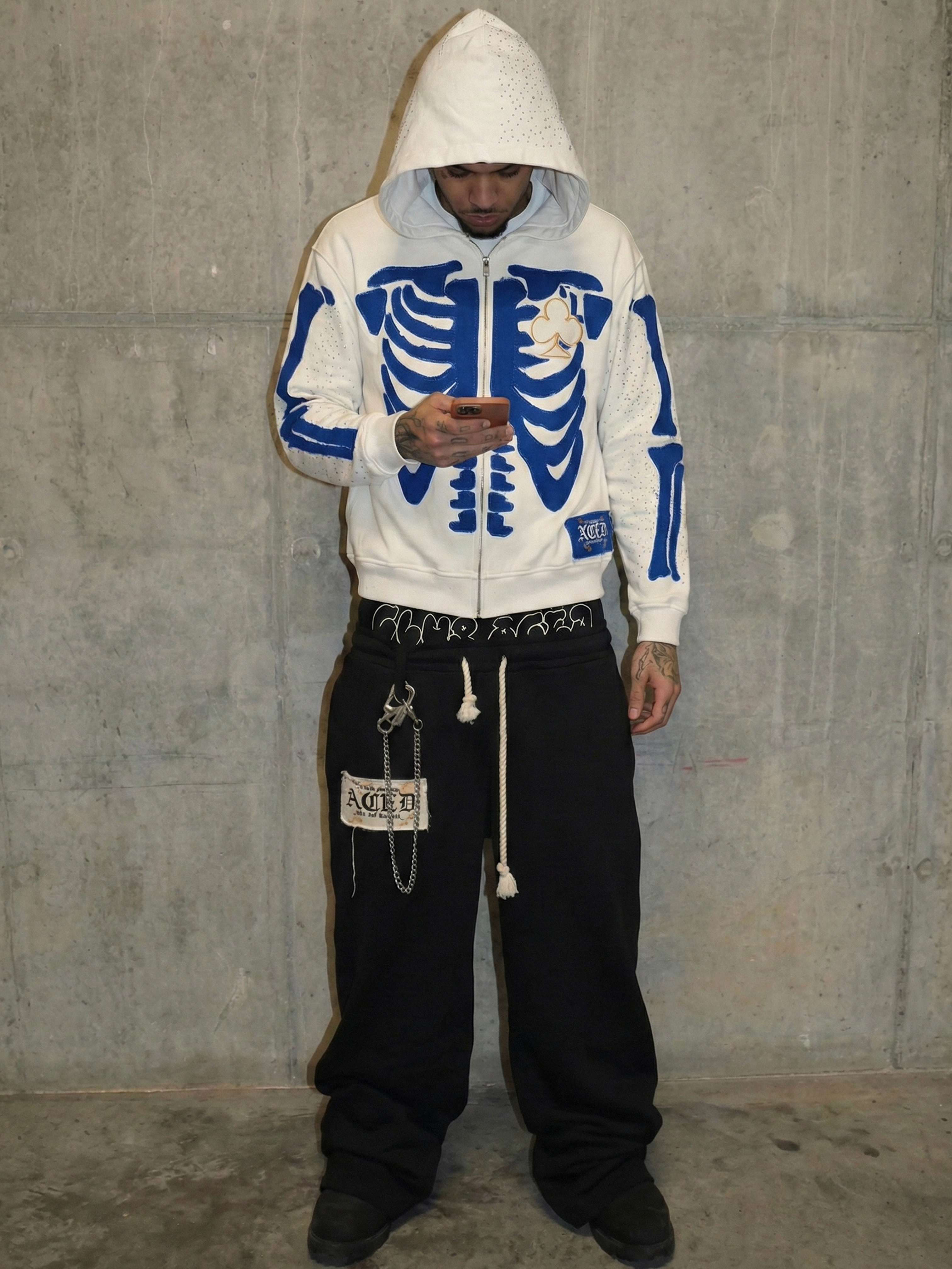 Bone Stitching Hoodie White