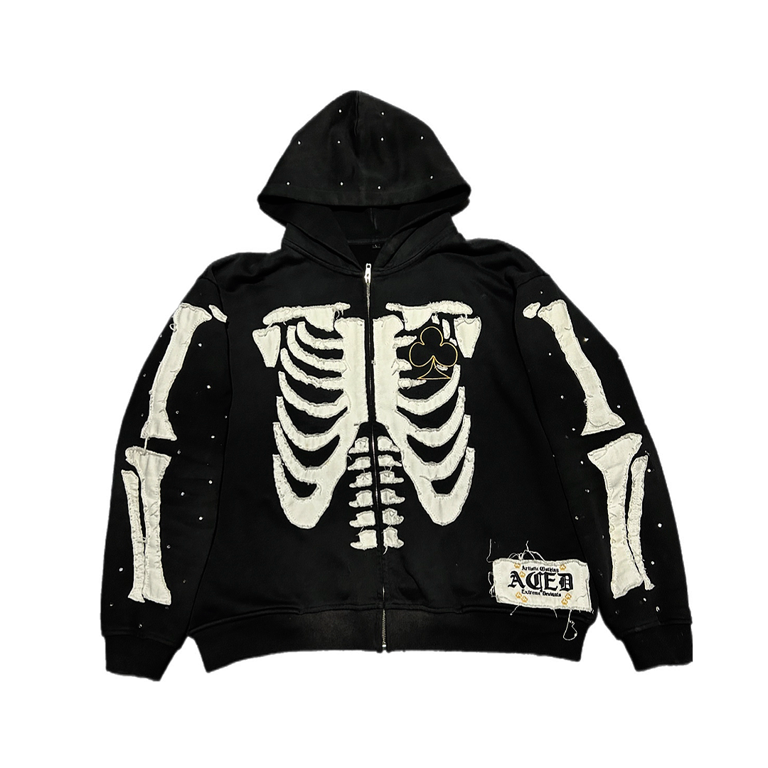 Bone Stitching Hoodie Black