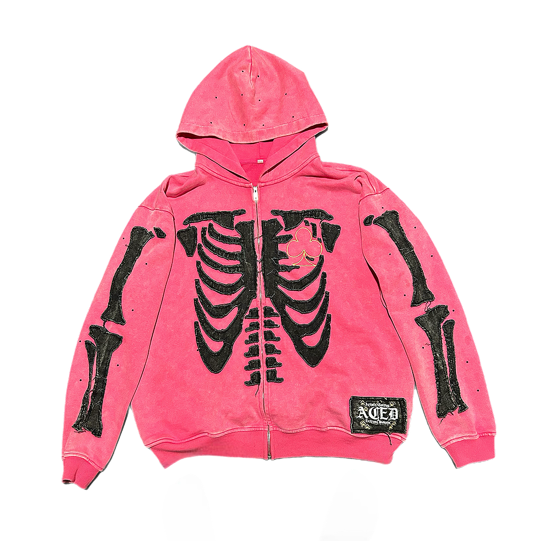 Bone Stitching Hoodie Pink